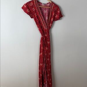 Chic Red Patterned Maxi Dress